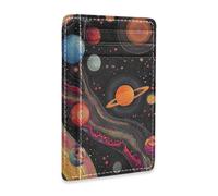 Yoogain Colorful Space Planets and Earth leather slim wallet for women with money clip RFID Blocking credit card wallet for men&women