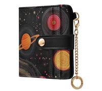 Yoogain Colorful Space Planets Earth Women's Compact Folding Wallet Unique PU Leather Wallet for Women Boys Girls