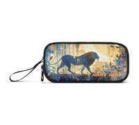 Yoogain customizable Art Lion Blue Cartoon Nylon Pencil Bag With Zipper Big Capacity School Pencil Case Stationery Bag for College Women