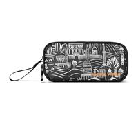 Yoogain customizable Black and White Retro Architectural Aesthetics Nylon Pencil Cases For College Students Big Capacity Pencil Cases For College Stationery Organizer for Preppy School Teen Boys