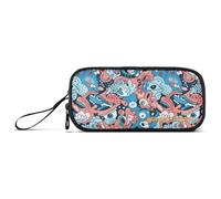 Yoogain customizable Blue Sky Cute Doodle Art Nylon Pencil Bags With Zipper High Capacity Zipper Pencil Case Stationery Organizer for Office Adults