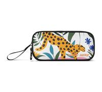 Yoogain customizable White Jungle Leopard Nylon Pencil Bag College Large Capacity Pencil Case For Teen Stationery for School Man