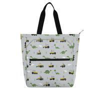 Yoogain Cute Book Tote Bag for Kids Adults, Grass-fed Dinosaur Tractor Gray Lightweight Teacher Tote Bags Handbags with Inner Pockets for School and Playtime