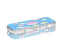Yoogain Cute Cartoon Fish Blue Sea Clear Pencil Box Plastic Double-Deck Pens Cases For School With Snap And Lid
