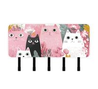 Yoogain Cute Cartoon Paradise cat Pink Key Hook for Wall with Mail Organizer & 5 Hook Self-Adhesive Hanging Kitchen Decor Decorative Wall Hook for Doorway