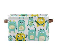 Yoogain Cute Little Monsters Green Yellow storage baskets, folding waterproof baskets for storage containers with sturdy handle stuff Decorar for bedroom