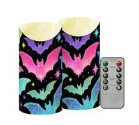 Yoogain Decorative Flameless Candles with Timer 2/4/6/8H Unscented Wax Battery Candles for Garden Outdoor Gothic Bat Halloween Pattern Colorful