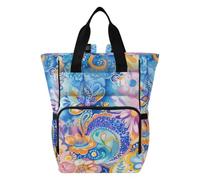 Yoogain Diaper Bag Backpack for Moms Dads Boho Psychedelic Blue Bloom