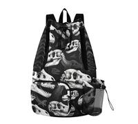 Yoogain Dinosaur fossils Skulls Pattern Black Drawstring Backpack For Women Men Pool Bag With Water Bottle Pocket String Bag Waterproof