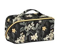 Yoogain Elegant Botanical Art Black Makeup Bag with dividers Essentials Capacity Travel Cosmetic Bag Vertical Free-Standing