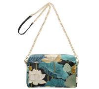 Yoogain Elegant Water-lilies Blue Retro Crossbody Bags For Women Vegan Leather Casual Purse Zip Shoulder Handbags