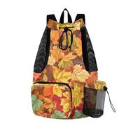 Yoogain Fall Color Maple Leaves Drawstring Backpacks Camp Bag With Water Bottle Holder String Bag Waterproof