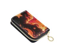 Yoogain Fire Burning Stars Red Black leather cardholder wallet mens with Cion Purse RFID Blocking card holder men with zipper