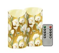 Yoogain Flickering Flameless Candles Set of 2 Unscented Wax Battery Candles for Bathroom Vanity Calla Lily Flower Butterfly Gold