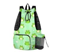 Yoogain Frog Cute Funny Green Cartoon Drawstring Backpack Sports Bag With Inside Pockets Pull String Bag Dry Wet Separation