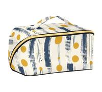 Yoogain geometric dots lines Mustard Yellow Denim Blue Cosmetic Bag with dividers Portable Cosmetic Bag For Women with Compartments & Handle
