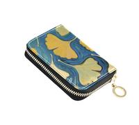 Yoogain Gingko Leaf Blue Art Painting leather credit card holder wallet with Cion Purse RFID Blocking womens credit card holder with zipper