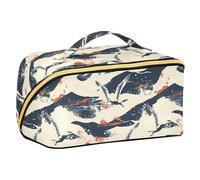 Yoogain Gull Dark Blue Coastal Safari Toiletry Bag with dividers Lightweight Cosmetic Bags With Zipper with Compartments & Handle