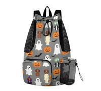 Yoogain Halloween Dachshund ghosts Pumpkin Cartoon Grey Women Mens Drawstring Backpack Gym Bag With Pockets String Back Pack Waterproof
