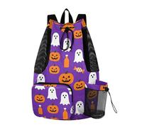 Yoogain Halloween ghosts Pumpkin Purple Drawstring Bags Sport Gym Sackpack With Inside Pockets String Swim Bag Waterproof