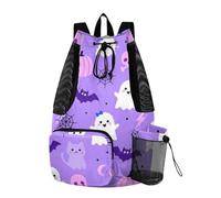 Yoogain Halloween Pumpkin ghosts Bats Purple Drawstring Bags Gym Sackpack With Pockets String Back Bag Waterproof
