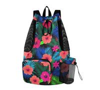 Yoogain Hawaii Hibiscus Flowers Tropical Hiking Drawstring Backpack Gym Bag With Inside Pockets String Backpack Bag Waterproof