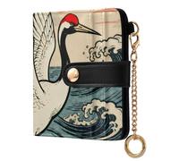 Yoogain Japanese Ocean Sea Wave Crane Women's Minimalist Folding Wallet Fancy Everyday PU Leather Wallet for Men Women Travel