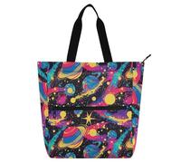 Yoogain Kids Tote Bags for Kids Students Adults, Pop Art Planets Waterproof Reusable Grocery Beach Bag with Zipper for School Shopping Beach