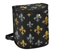 Yoogain Leak-Proof Foldable seat Trash can Multipurpose Accessories for Women Interior Cute for Women Men Road Trip Essentials 6L -Carnival Fleur-de-lis Gold Silver