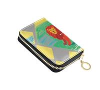 Yoogain Leo Crayon Drawing Style Green Yellow leather cardholder wallet mens With 2 cash slot RFID Blocking card organizer with zipper