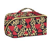 Yoogain Leopard Skin Print Texas Hold'em Makeup Bags with dividers Portable Large Make Up Bag with Compartments & Handle