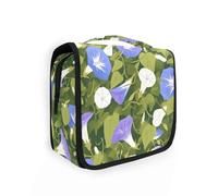 Yoogain Light Blue Purple Morning Glories Green make up bag organizer with hanging hook Waterproof cosmetic bags Vertical Free-Standing