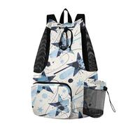 Yoogain Light Blue Star Spot Drawstring Gym Bags Sports Gym Bag With Water Bottle Holder Pull String Bag Wet and Dry Separation