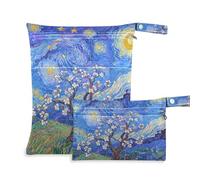 Yoogain mess-proof bag for daycare 2 Pack travel essentials for flying with handles for beach (Starry Sky Pear Blossoms)