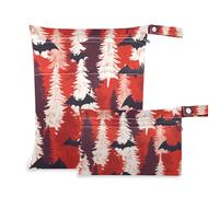 Yoogain mess-proof bathing suit bags 2 Pack diaper bag essential items with handles for gym(Colorful Vampire Bat Red Pine Trees)