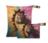 Yoogain mess-proof laundry bag 2 Pack travel essentials for flying with handles for travel (Animal Tigers Breaking Through The Wall)