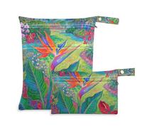 Yoogain mess-proof wet clothes bag 2 Pack travel essentials for babies with handles for beach (Tropical Strelitzia Reginae Art Red Green)