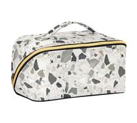 Yoogain Modern Grey Marble Stone Decoration Makeup Bag with dividers Zipper Capacity Travel Cosmetic Bag Vertical Free-Standing