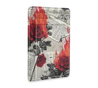 Yoogain Newspaper Burning Red Roses Retro leather slim mens wallet with money clip RFID Blocking wallet card holder for men&women