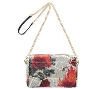 Yoogain Newspaper Burning Red Roses Retro Small Crossbody Bags For Women Vegan Leather Purse Bag Waterproof Ladies Shoulder Handbags
