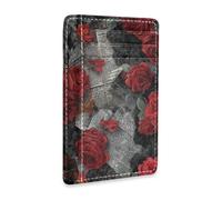 Yoogain Newspapers Red Roses Art Retro leather mens wallets slim with money clip RFID Blocking credit card protector for men&women