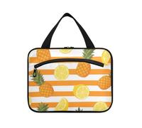 Yoogain Orange White Stripe Summer Fruit hanging toiletry bag hanging travel organizer with hook, designer foldable medicine bags for travel essentials cruises bolso de mano para hombre L, Orange