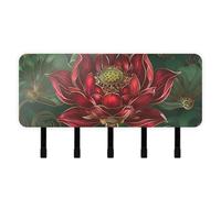 Yoogain Ornate Water Lily red Key Holder Wall Mount with Mail Organizer & 5 Hook Self-Adhesive Hanging Wall Decor Wall Hanger for Doorway