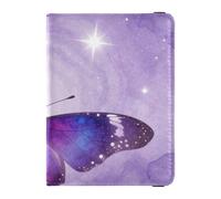 Yoogain Passport Holder Leather Passport Case Purple Butterfly Starry Sky