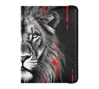 Yoogain Passport Holder Leather Passport Cover Black Lion red drip