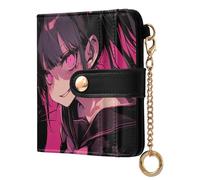 Yoogain Peach Black Psycho Girl Ladies Cute Foldable Wallet Portable PU Leather Bifold Wallet for Woman Girl
