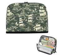Yoogain Pencil Bag Large Capacity Makeup Bags Cute Stationery Organizer for Student College William Morris Style Pirates Khaki Sailboat