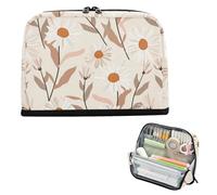 Yoogain Pencil Bag Large Capacity Pen Case Cosmetic With Compartment Stationery Pen Bag for Men School Supplies William Morris Style Daisy Almond Kakhi