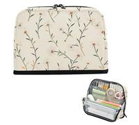 Yoogain Pencil Box Large Capacity Cosmetic Bag Portable Stationery Storage for Kids School Must Haves William Morris Style Daisy Almond