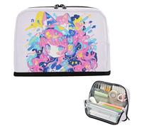 Yoogain Pencil Carrying Case Large Capacity Upright Storage Bag Zippered Desk Organizer for Man High School Supplies Abstract Cat Anime Girl Colorful